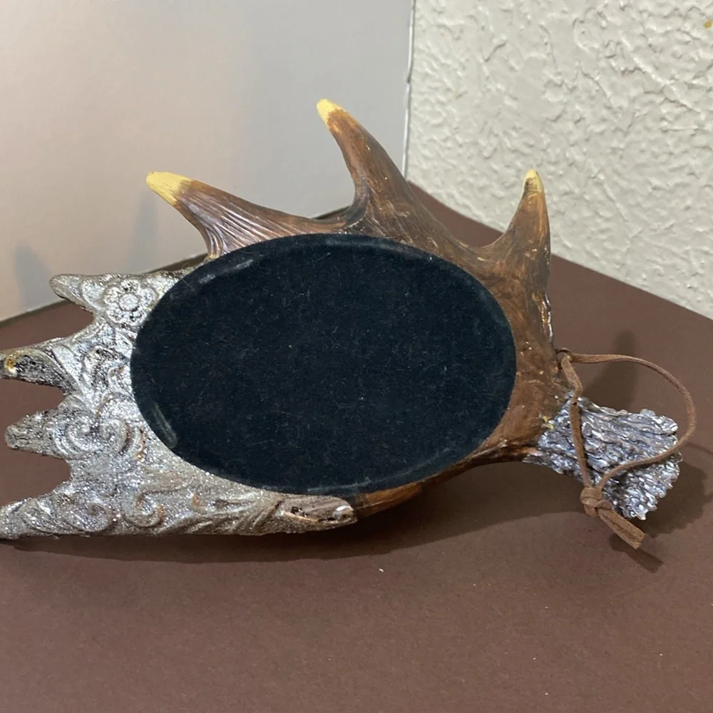 Rustic 8” Hand Crafted Antler Mirror Decoration Or Hanging Ornament